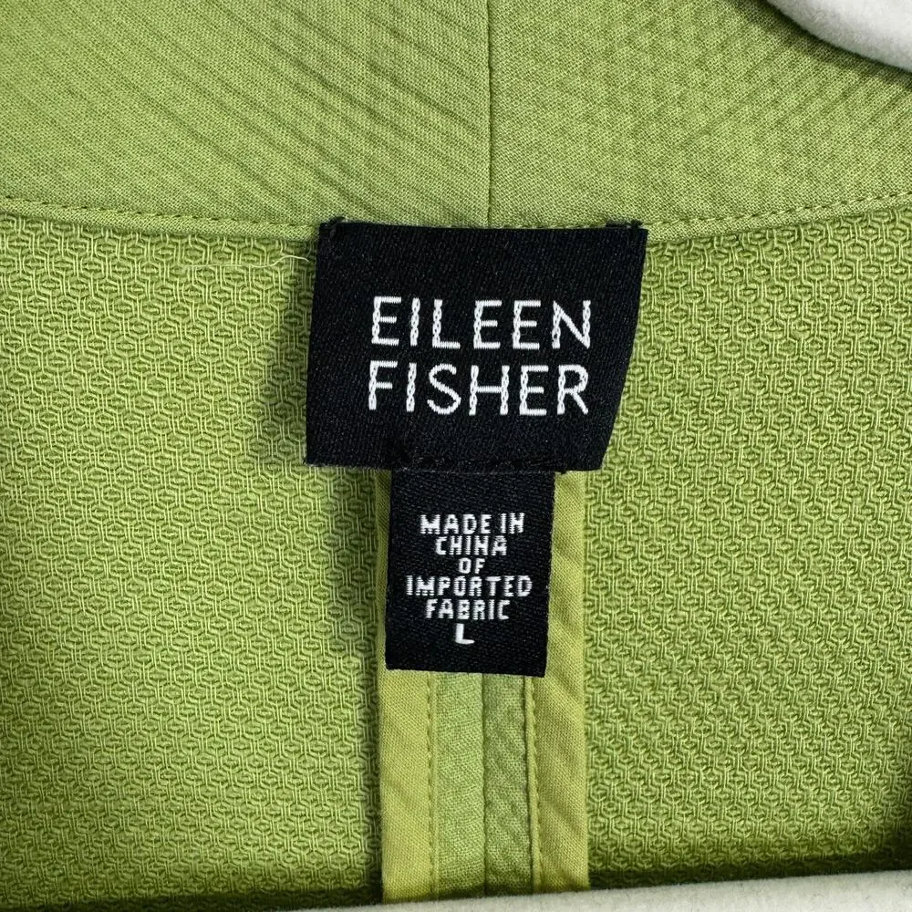 Eileen Fisher Jacket Womens Large Textured Zip Front Lightweight Lime Green